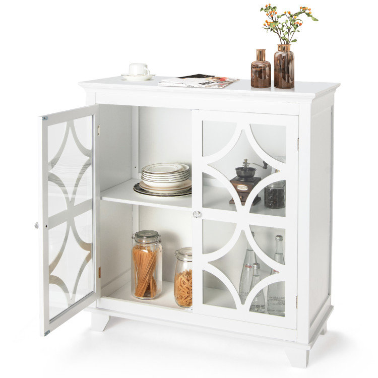Kitchen Buffet Sideboard with Glass Doors and Adjustable Shelf-WhiteCostway Gallery View 7 of 11